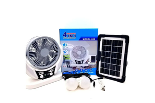 Вентилятор портативний 4в1 (6", сонячна панель, 2 LED лампи, 2 швидкості, 6Вт, USB, 3.2V/4000 мАг) M17198 фото