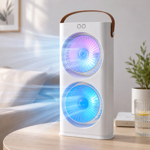 Настільний вентилятор Double-ended Spray Fan 1200 мАг / Акумуляторний портативний вентилятор з пультом та LED-підсвічуванням Jam1807 фото